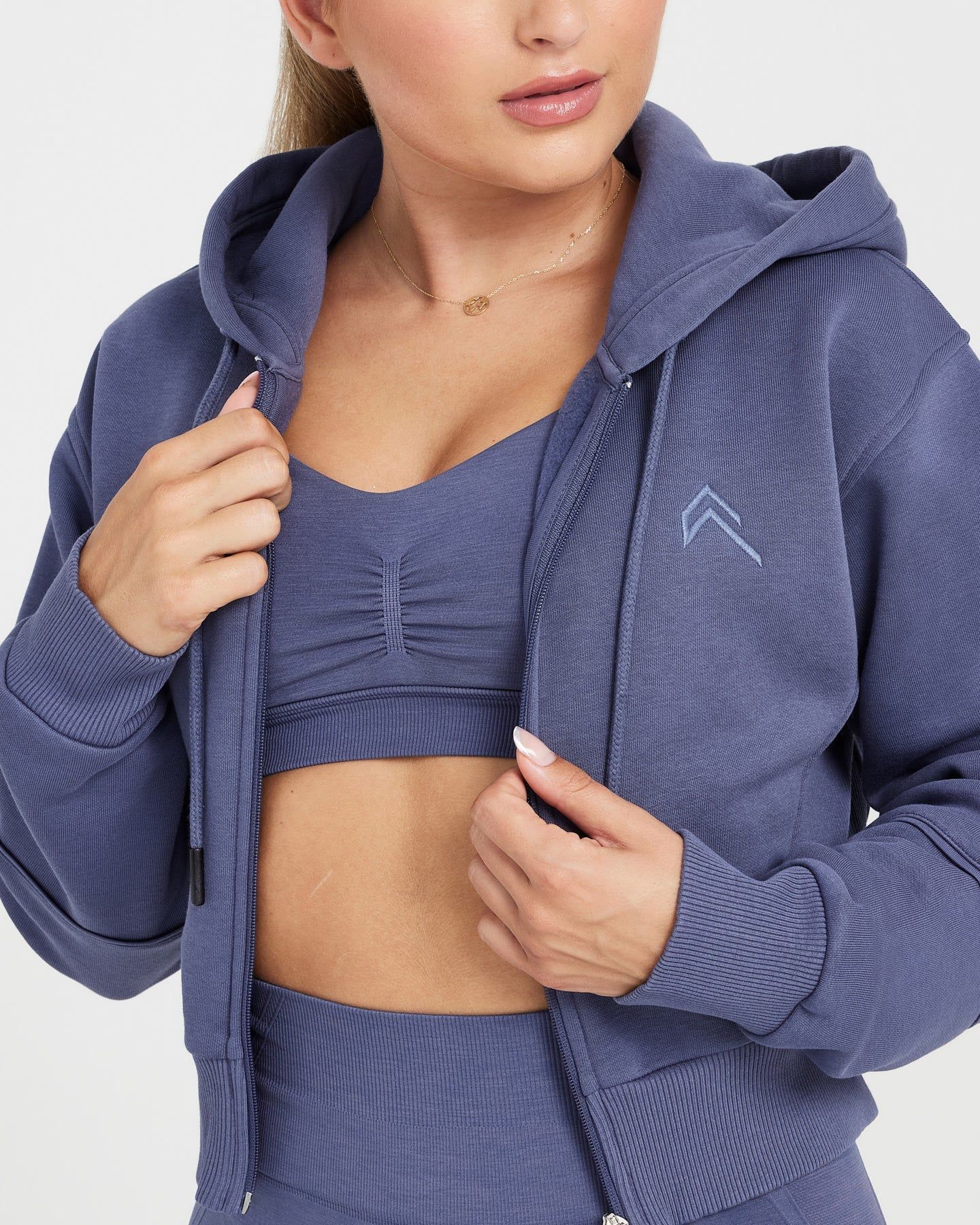 Classic Lounge Cropped Zip Through Hoodie | Slate Blue sold by Oner Active product image thumbnail 4