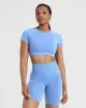 Effortless Seamless Short Sleeve Crop Top | Light Denim sold by Oner Active