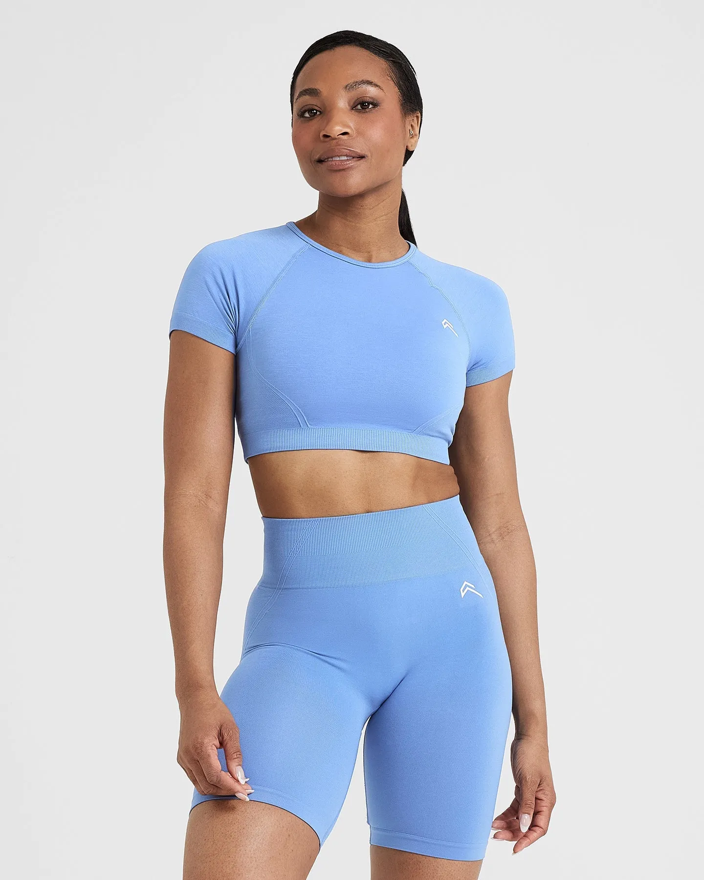Effortless Seamless Short Sleeve Crop Top | Light Denim sold by Oner Active