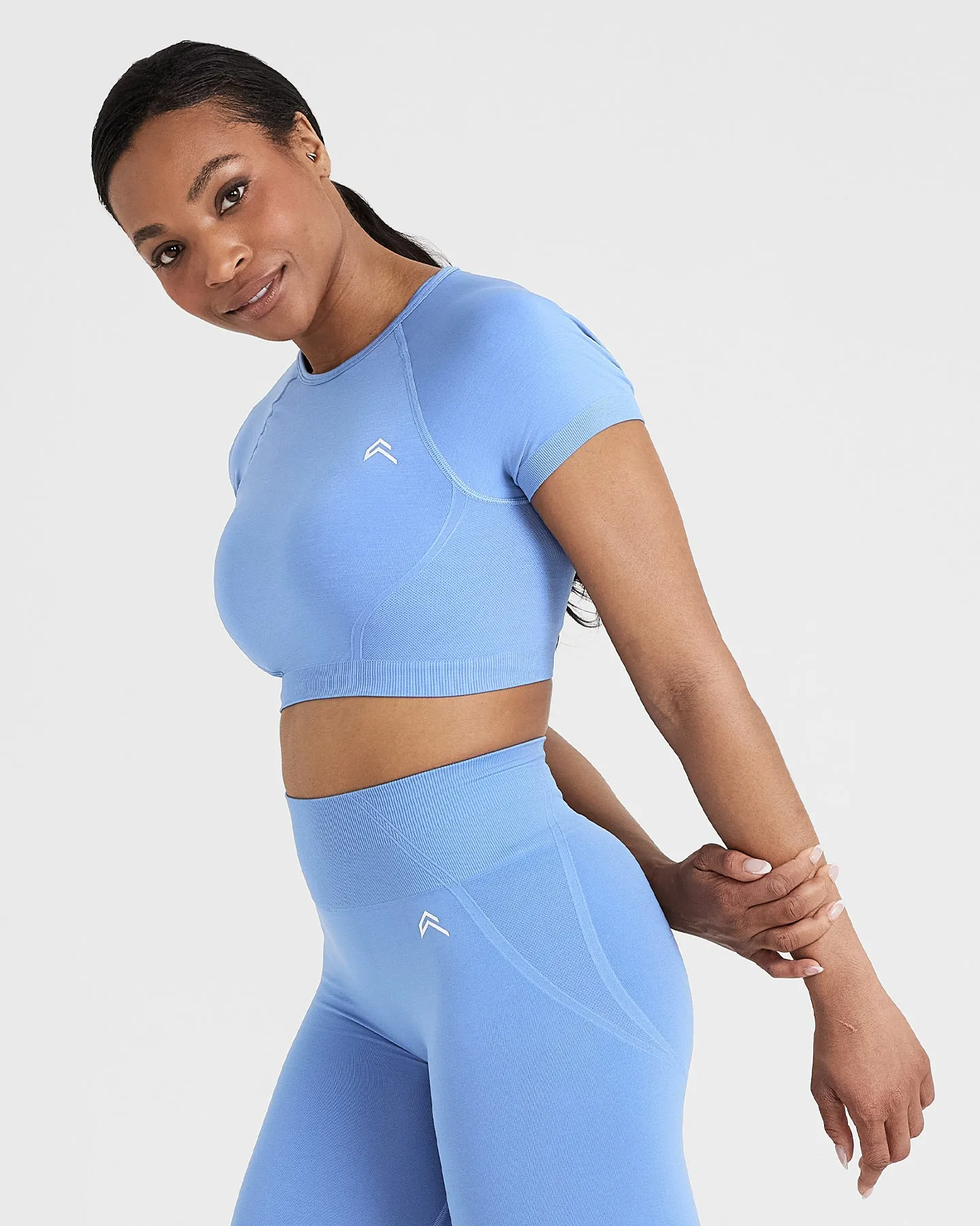 Effortless Seamless Short Sleeve Crop Top | Light Denim sold by Oner Active product image thumbnail 3