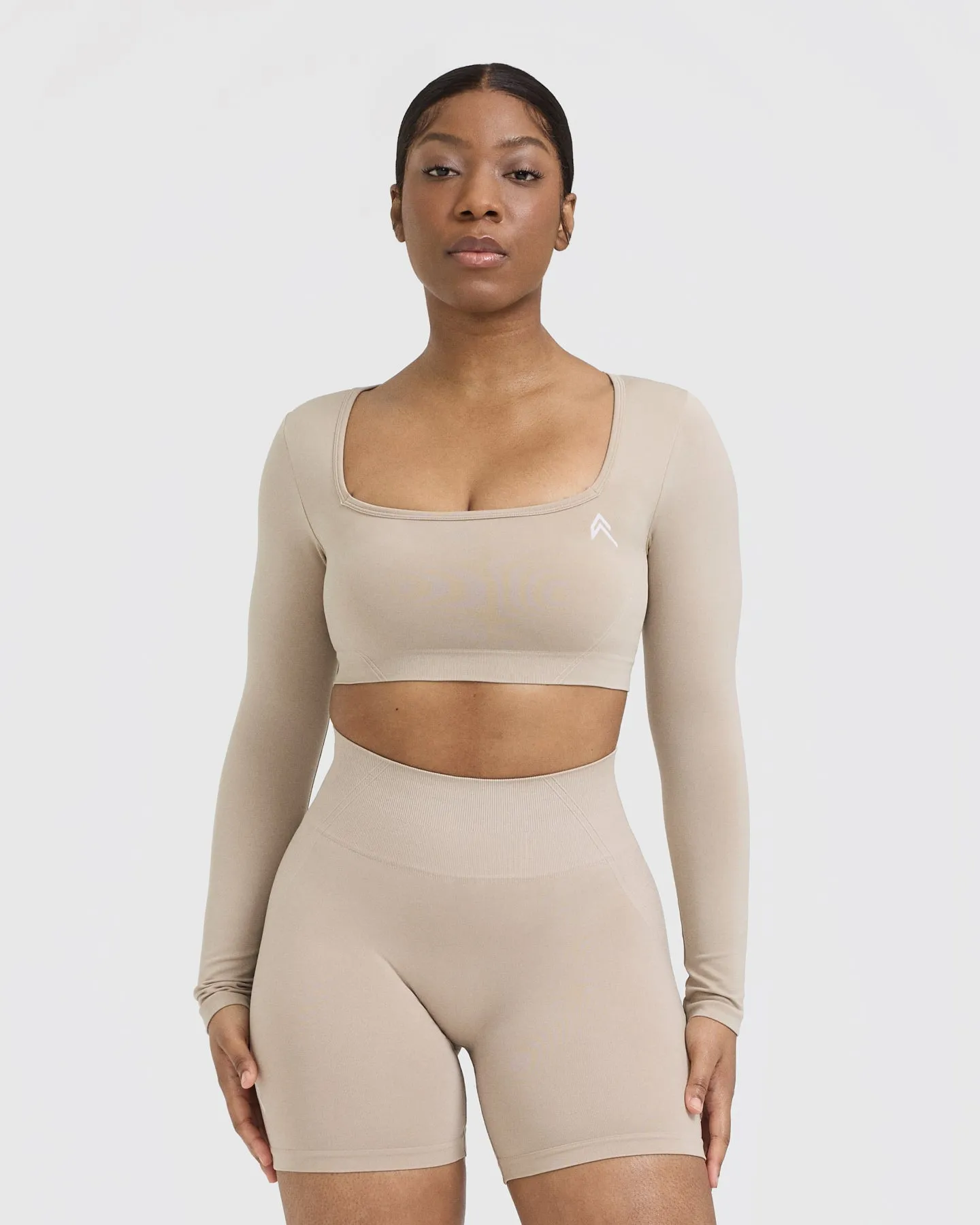 Effortless Square Neck Crop Long Sleeve Top | Mushroom Brown sold by Oner Active