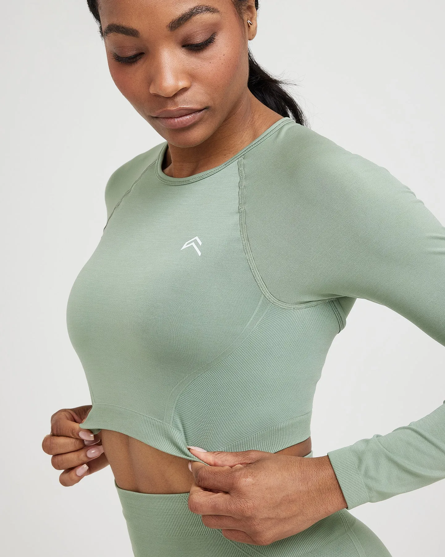Effortless Seamless Long Sleeve Crop Top | Sage sold by Oner Active product image thumbnail 3