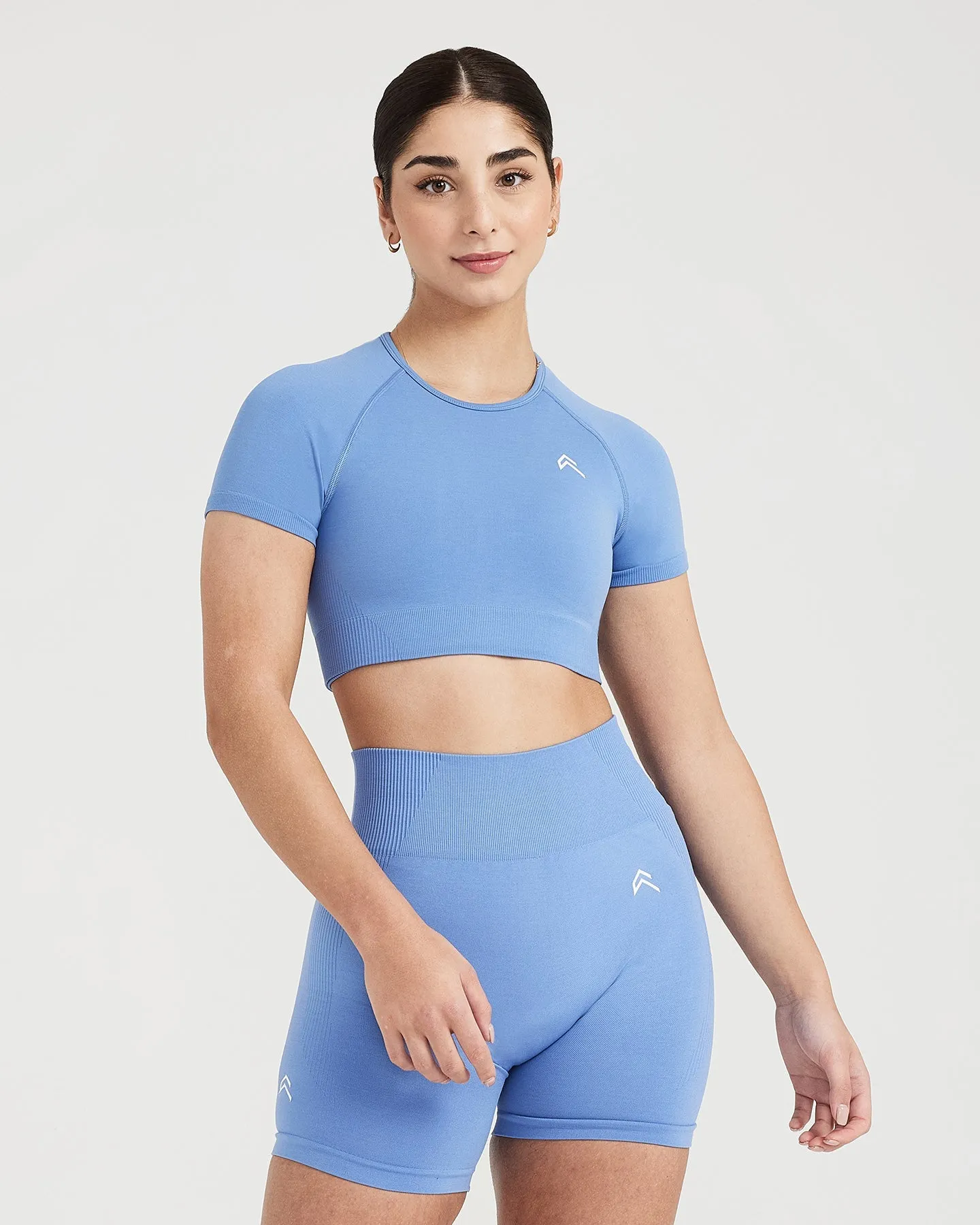 Classic Seamless 2.0 Short Sleeve Crop Top | Light Denim Marl sold by Oner Active