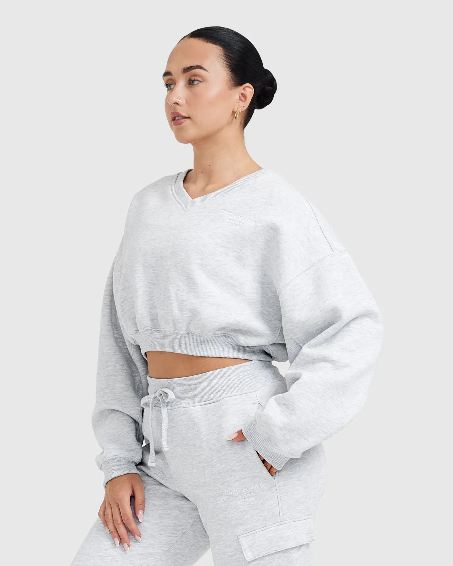 All Day Est 2020 Crop V-Neck Sweatshirt | Light Grey Marl sold by Oner Active product image thumbnail 3