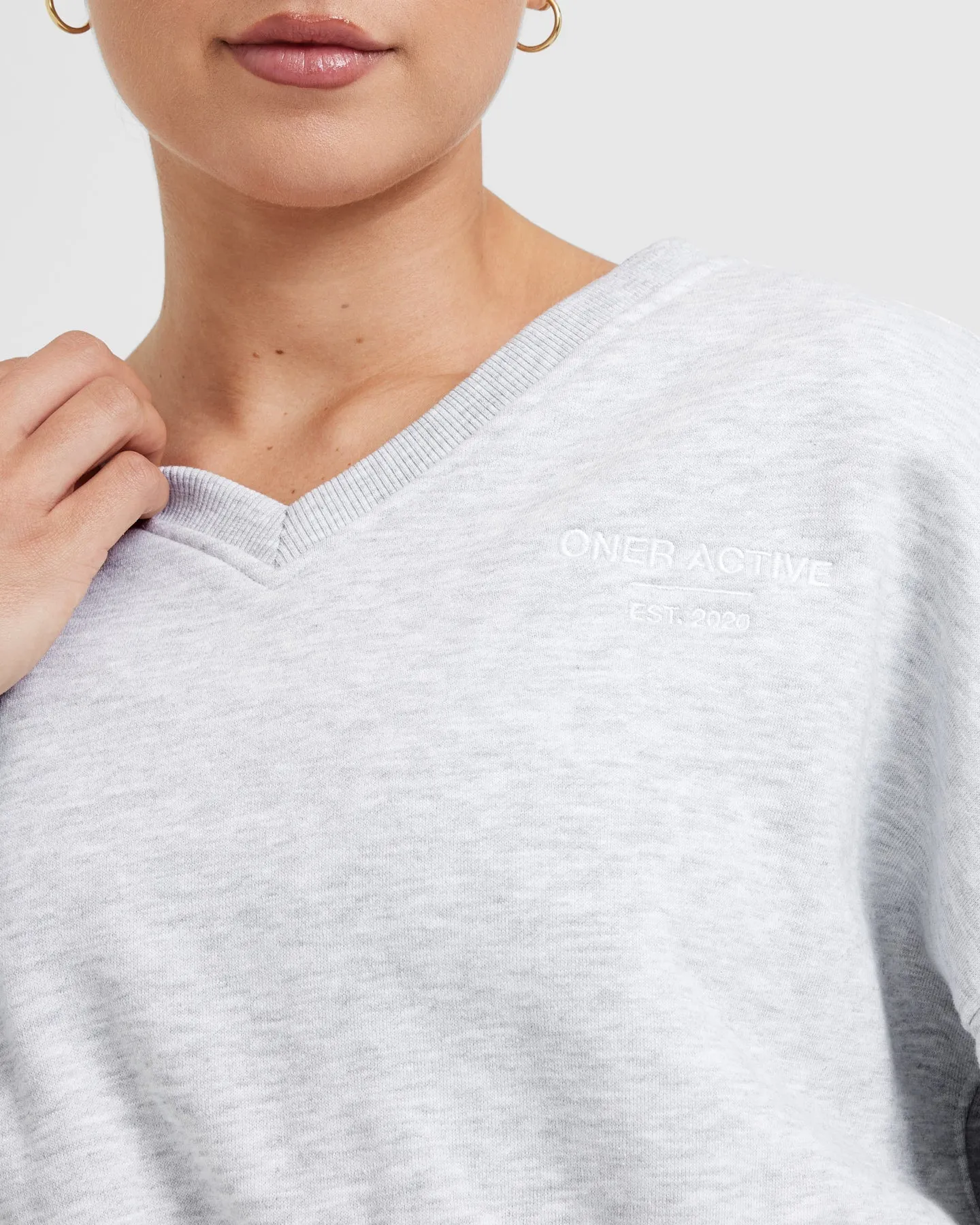 All Day Est 2020 Crop V-Neck Sweatshirt | Light Grey Marl sold by Oner Active product image thumbnail 4
