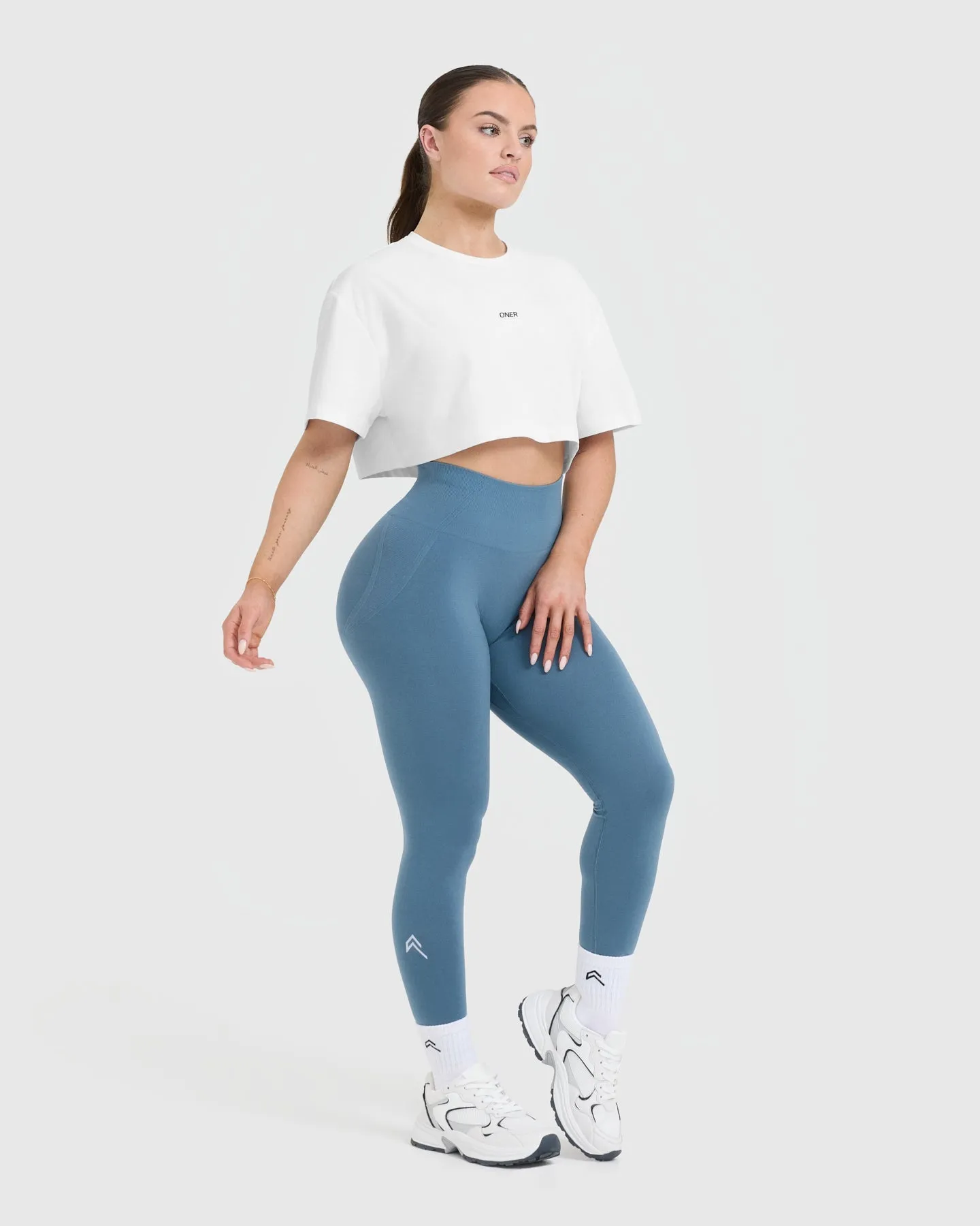 Classic Oner Graphic Crop Lightweight T-Shirt | White sold by Oner Active product image thumbnail 3