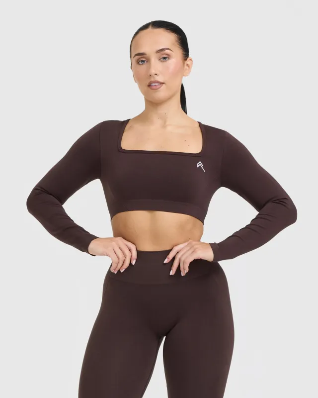 Effortless Square Neck Crop Long Sleeve Top | Plum Brown sold by Oner Active