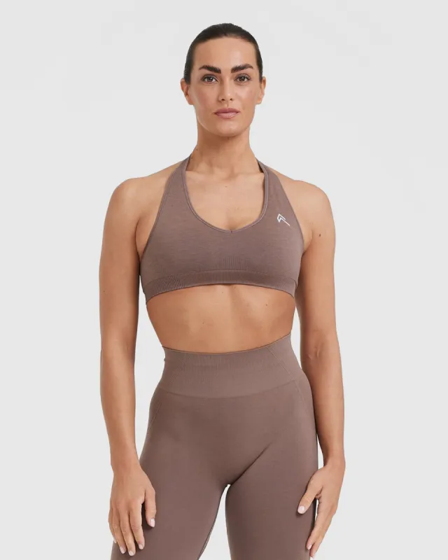 Classic Seamless 2.0 Halter Neck Bralette | Cool Brown Marl sold by Oner Active