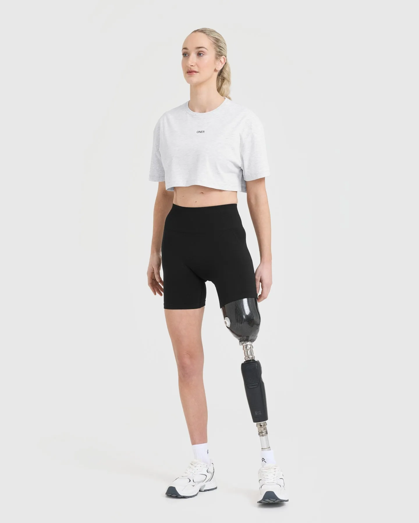 Classic Oner Graphic Crop Lightweight T-Shirt | Light Grey Marl sold by Oner Active product image thumbnail 3