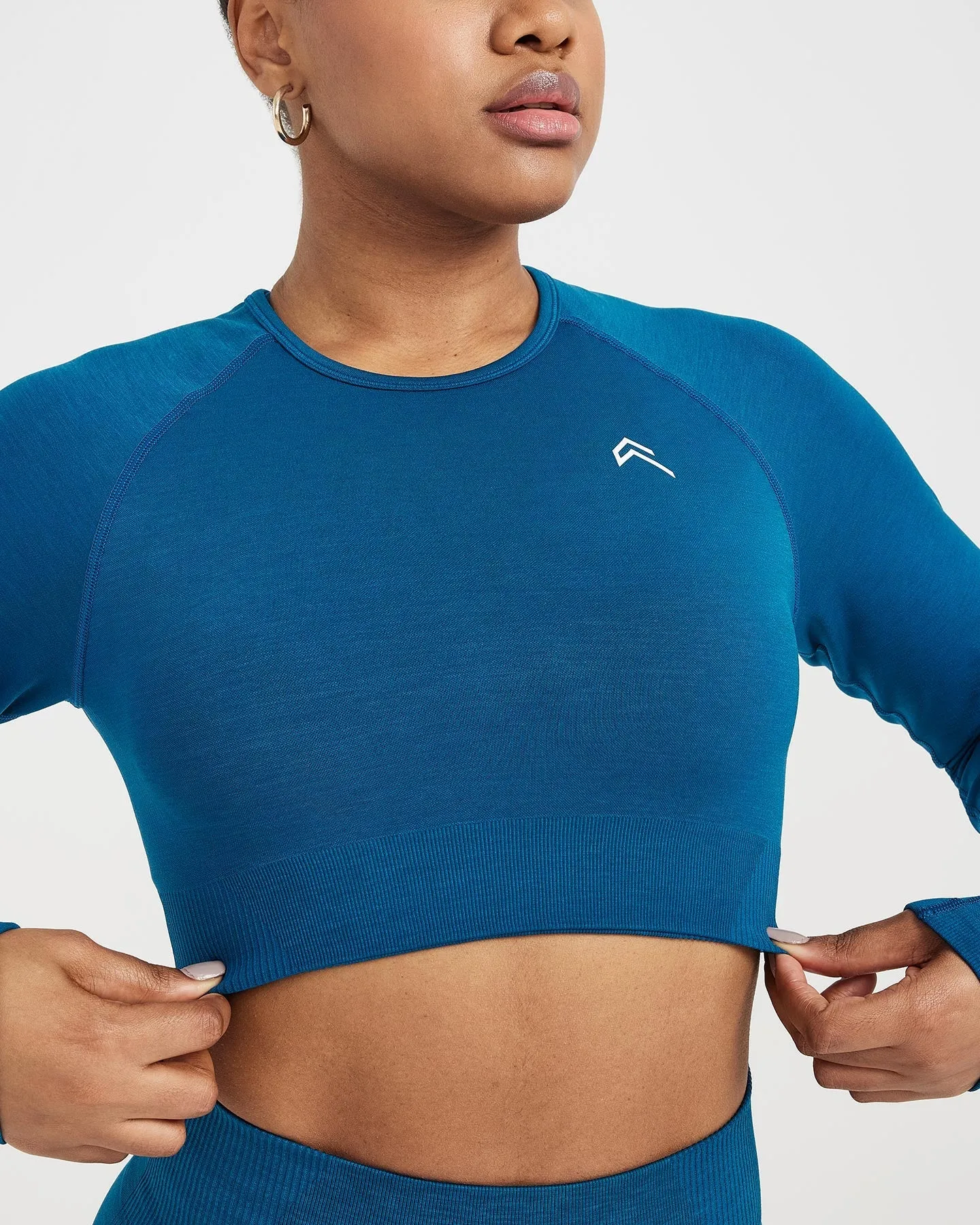 Classic Seamless 2.0 Long Sleeve Crop Top | Petrol Blue Marl sold by Oner Active product image thumbnail 3