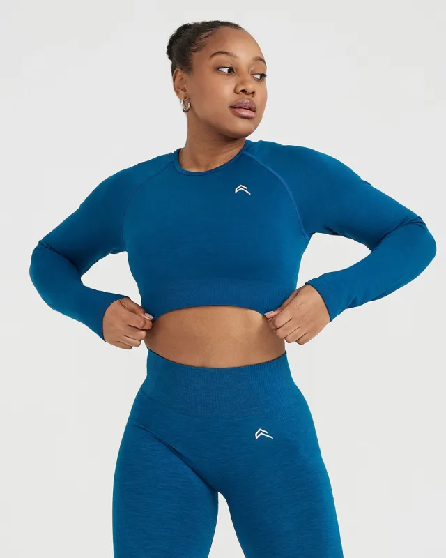 Classic Seamless 2.0 Long Sleeve Crop Top | Petrol Blue Marl sold by Oner Active