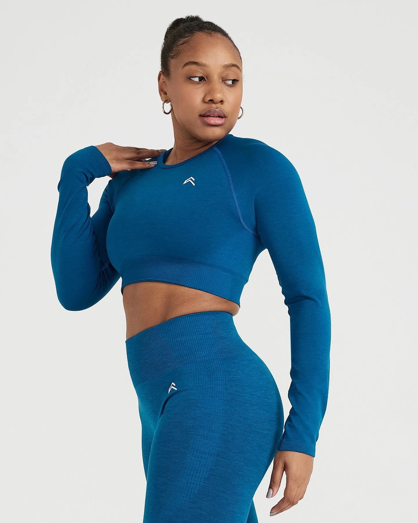Classic Seamless 2.0 Long Sleeve Crop Top | Petrol Blue Marl sold by Oner Active product image thumbnail 2