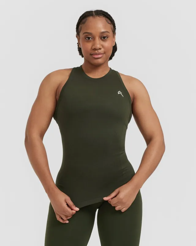 Go To Seamless Fitted High Neck Vest | Khaki sold by Oner Active