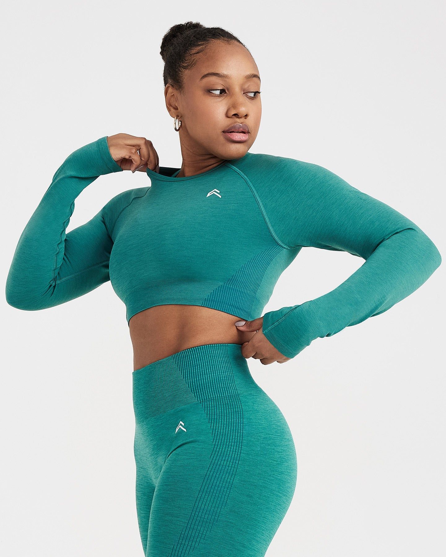 Classic Seamless 2.0 Long Sleeve Crop Top | Mineral Green Marl sold by Oner Active product image thumbnail 2