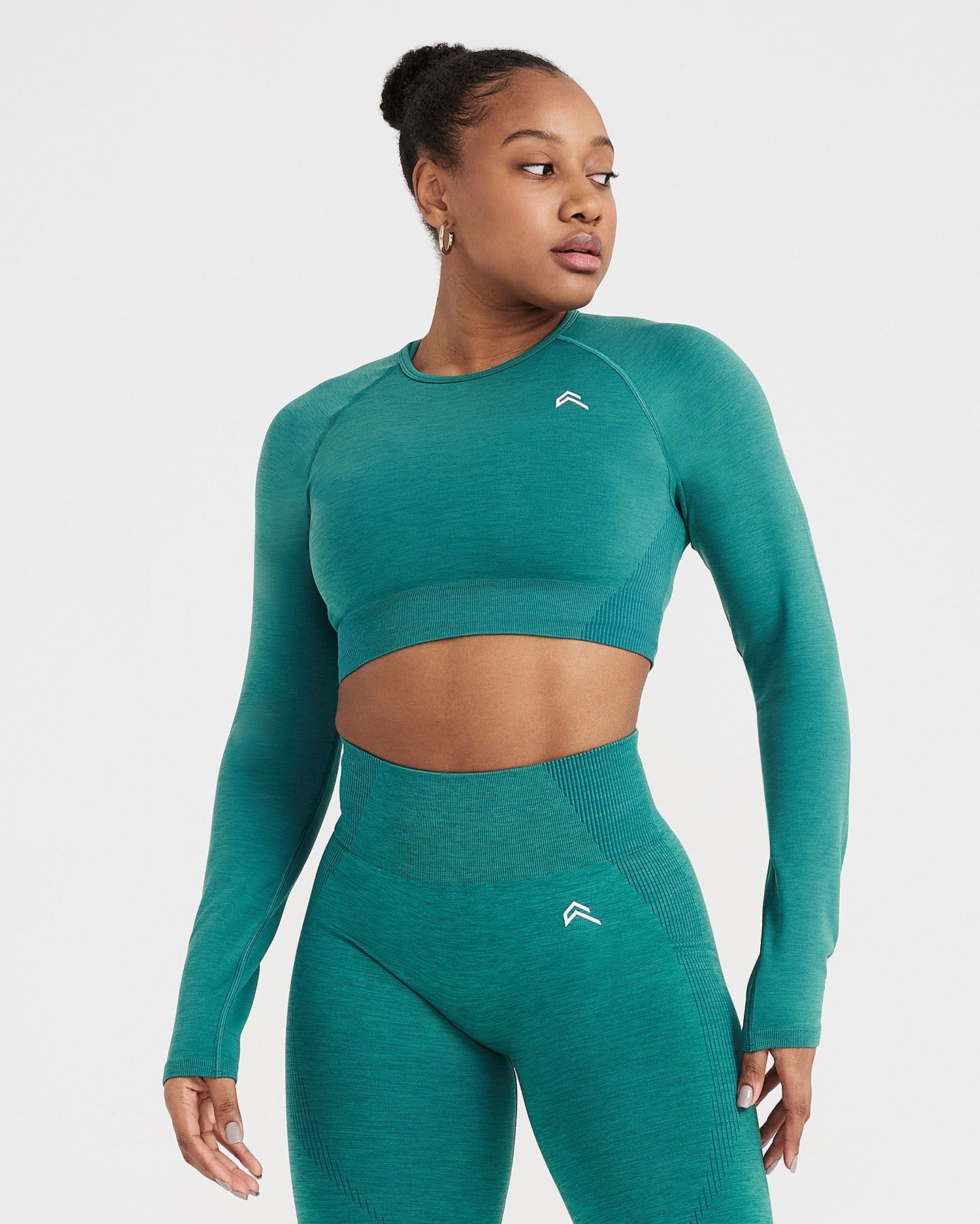 Classic Seamless 2.0 Long Sleeve Crop Top | Mineral Green Marl sold by Oner Active