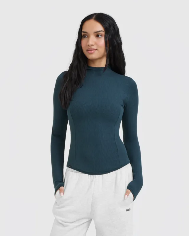 Mellow Rib Mock Neck Long Sleeve Top | Oil Blue sold by Oner Active