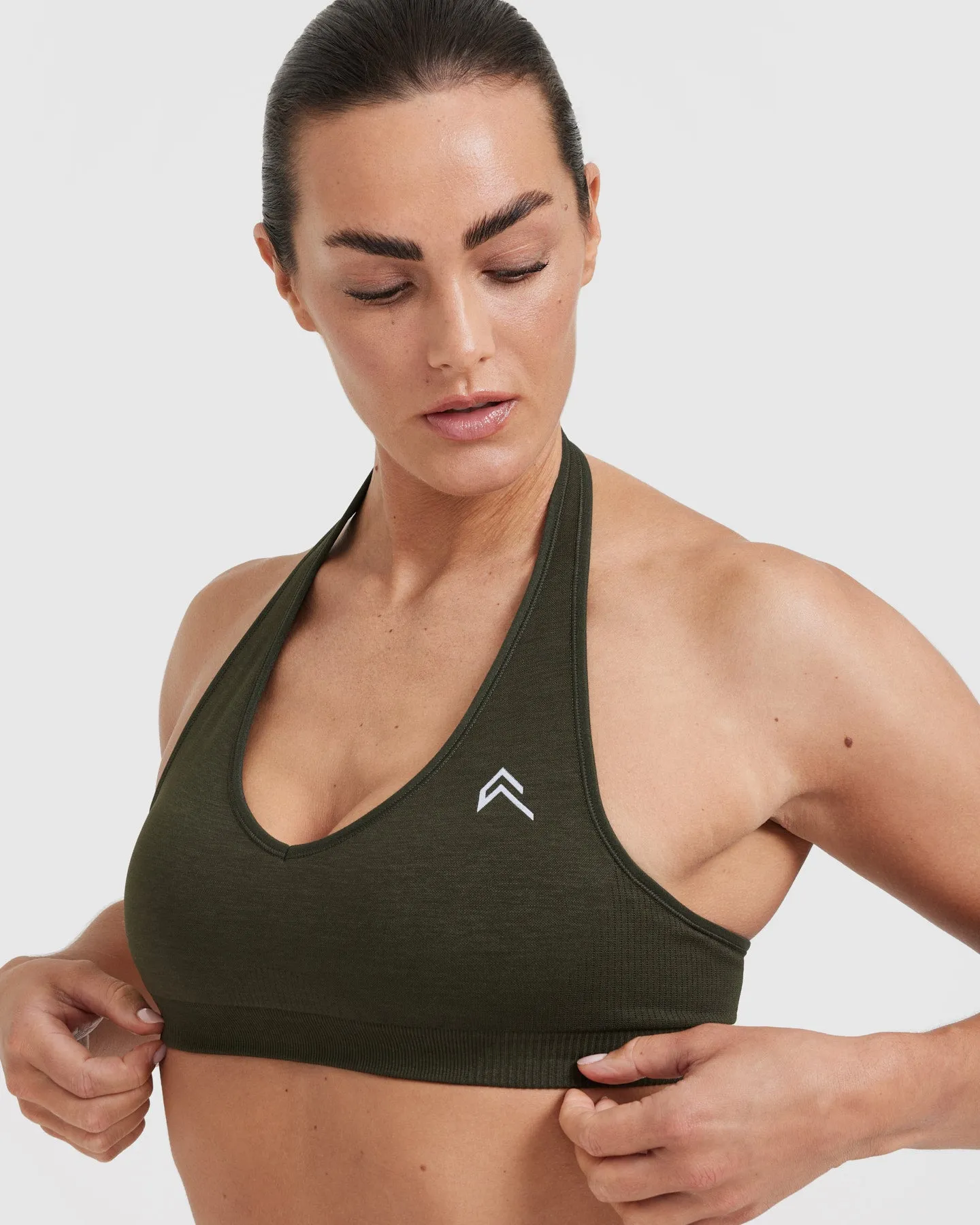 Classic Seamless 2.0 Halter Neck Bralette | Khaki Marl sold by Oner Active product image thumbnail 4