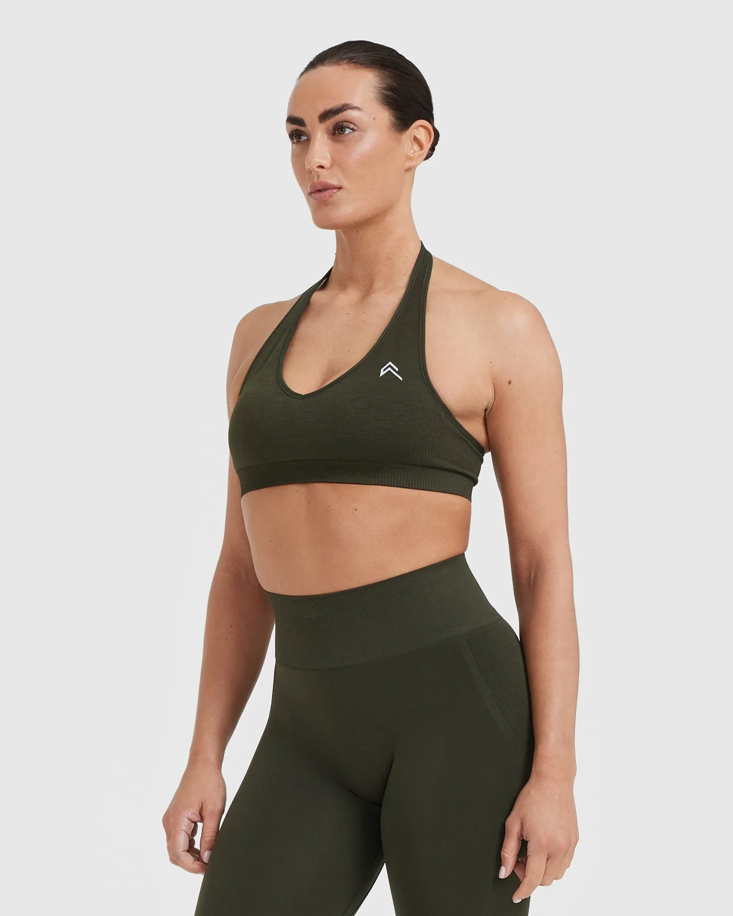 Classic Seamless 2.0 Halter Neck Bralette | Khaki Marl sold by Oner Active product image thumbnail 3
