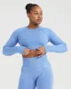 Classic Seamless 2.0 Long Sleeve Crop Top | Light Denim Marl sold by Oner Active