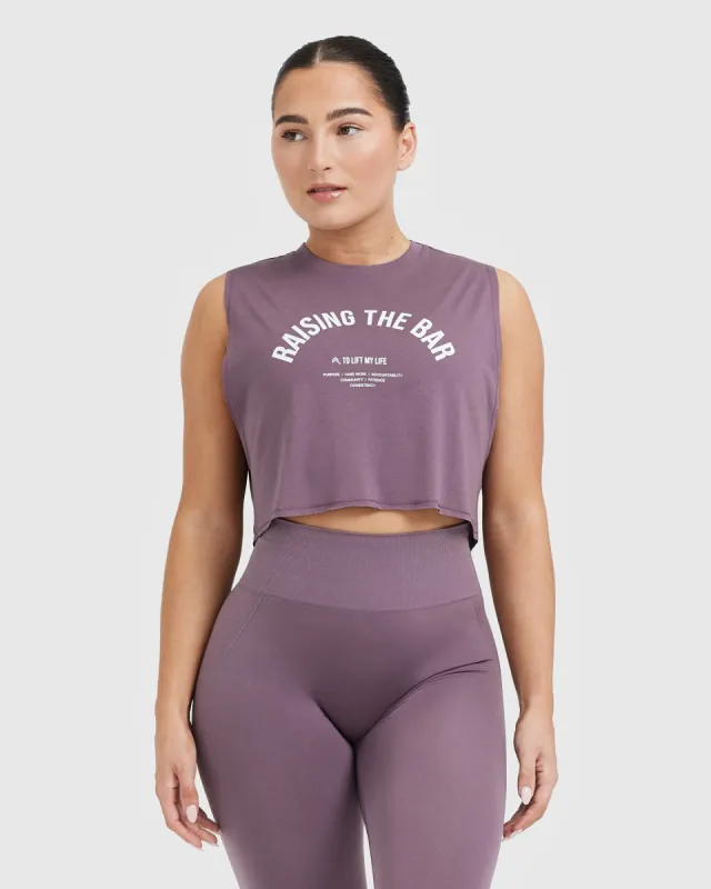Raising The Bar Graphic Muscle Crop Vest | Vintage Purple sold by Oner Active