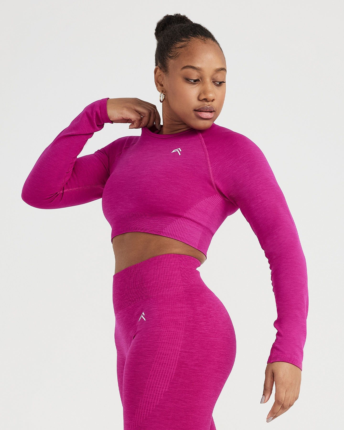 Classic Seamless 2.0 Long Sleeve Crop Top | Fuchsia Marl sold by Oner Active product image thumbnail 2