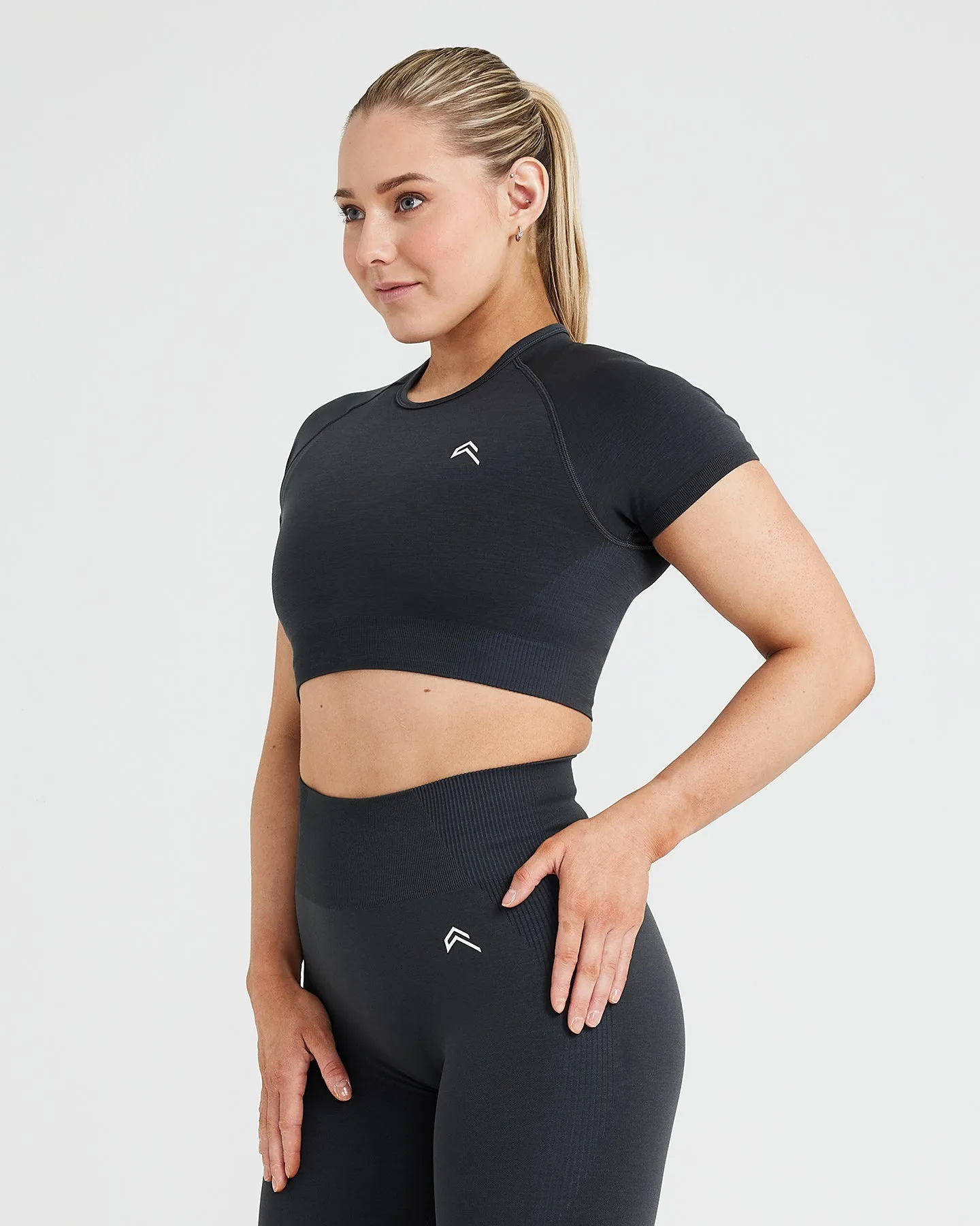 Classic Seamless 2.0 Short Sleeve Crop Top | Coal Marl sold by Oner Active product image thumbnail 3