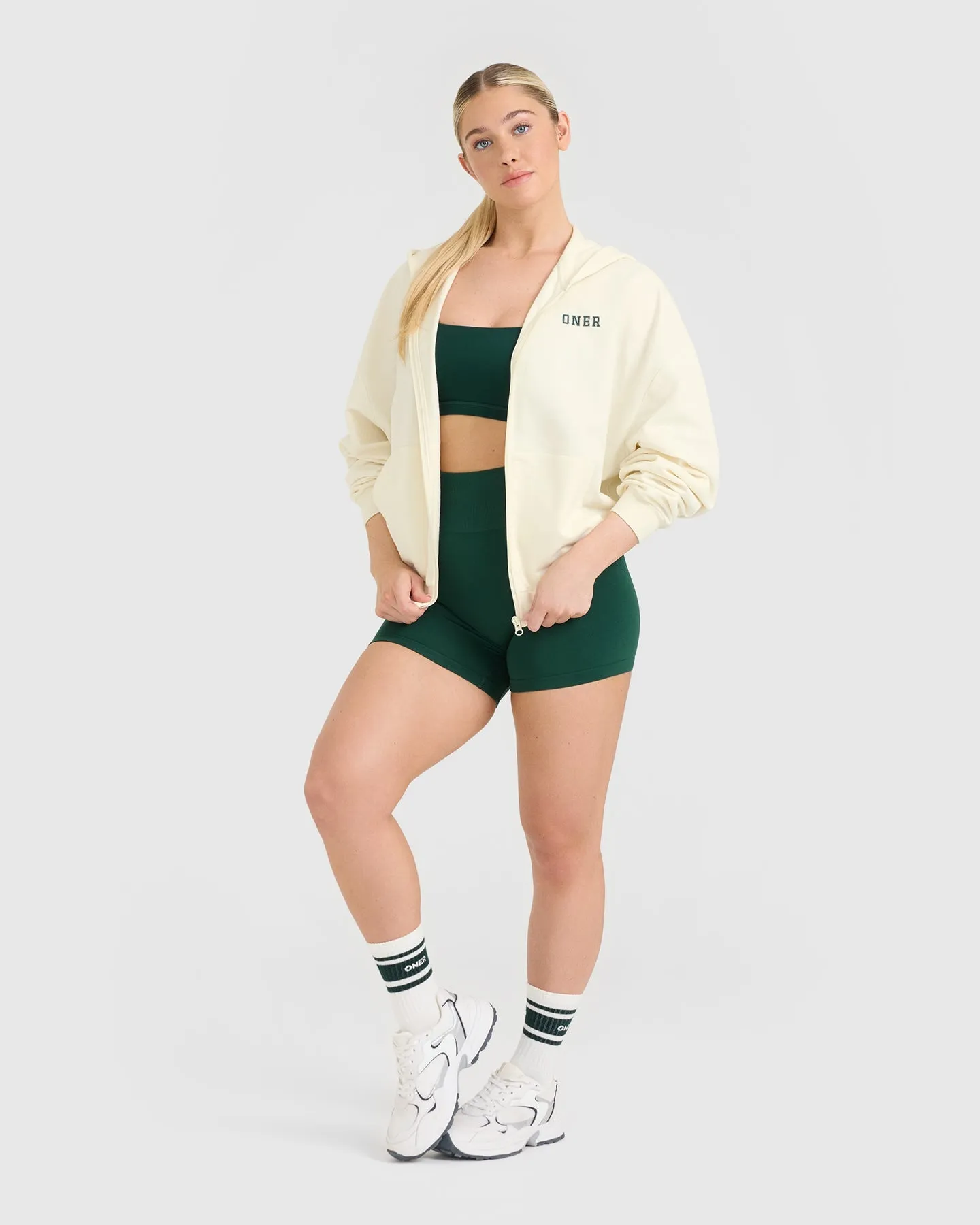 Lightweight Zip Through Hoodie with Printed Logo | Off White sold by Oner Active product image thumbnail 3