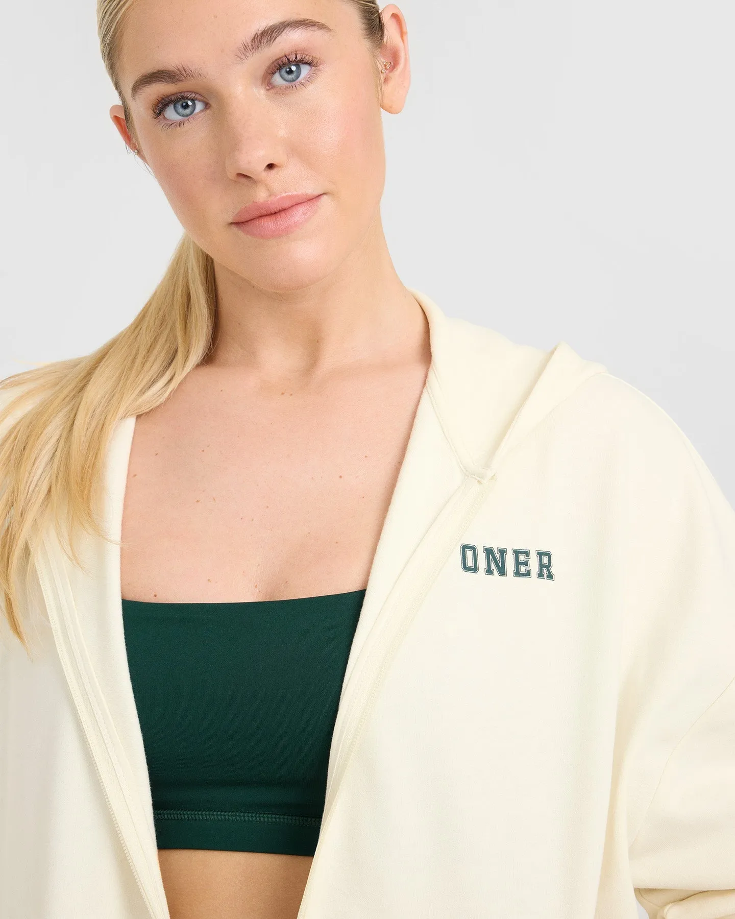 Lightweight Zip Through Hoodie with Printed Logo | Off White sold by Oner Active product image thumbnail 4