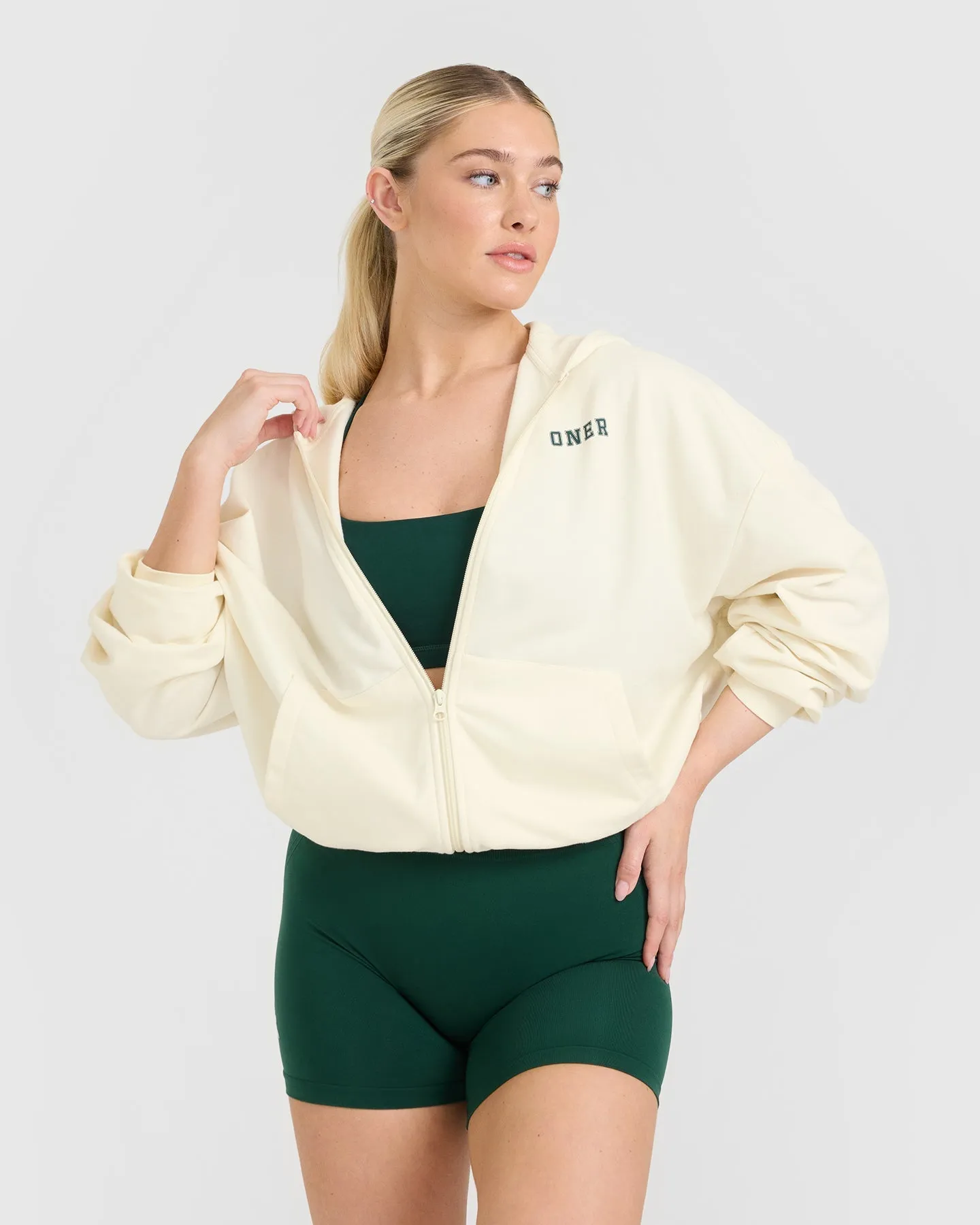 Lightweight Zip Through Hoodie with Printed Logo | Off White sold by Oner Active