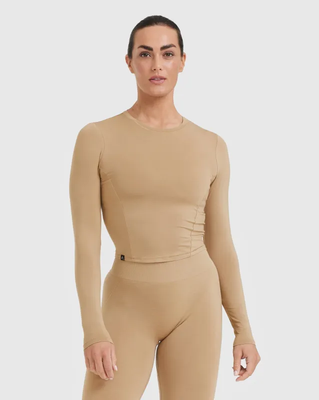 Mellow Soft Mid Long Sleeve Top | Dune Brown sold by Oner Active