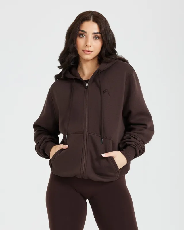 unico - sara Classic Lounge Oversized Zip Through Hoodie | 70% Cocoa