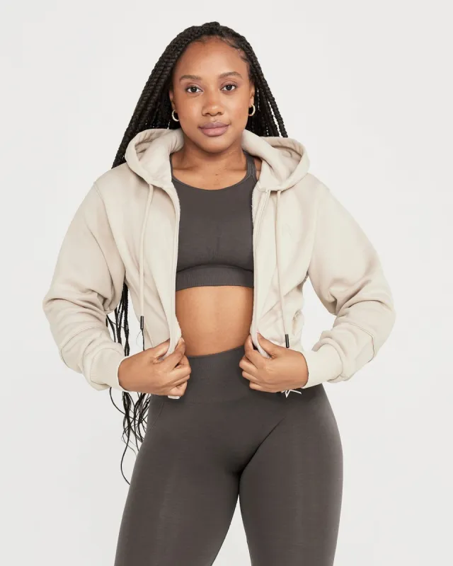 Classic Lounge Cropped Zip Through Hoodie | Sand sold by Oner Active