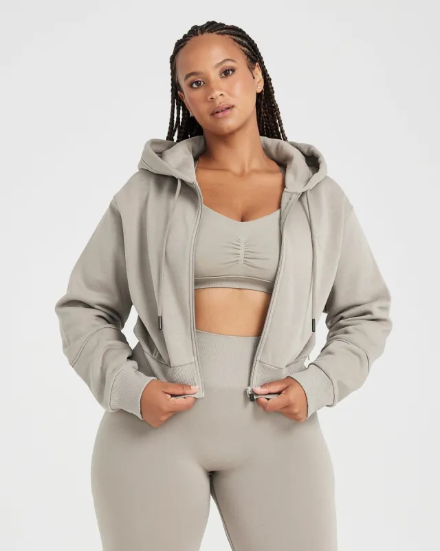 Classic Lounge Cropped Zip Through Hoodie | Warm Sand sold by Oner Active