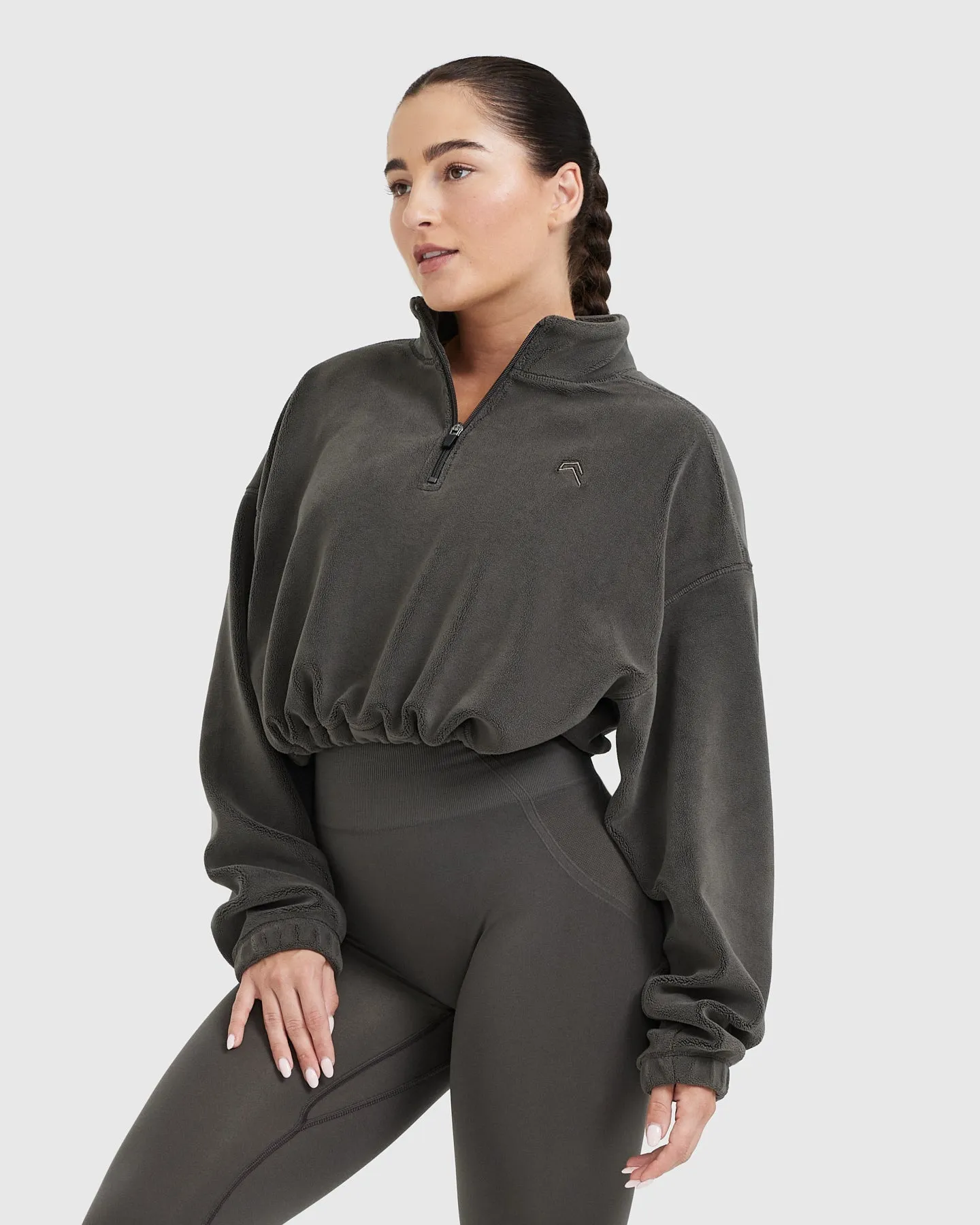 Fleece Oversized Crop 1/2 Zip Sweatshirt | Deep Taupe sold by Oner Active product image thumbnail 3