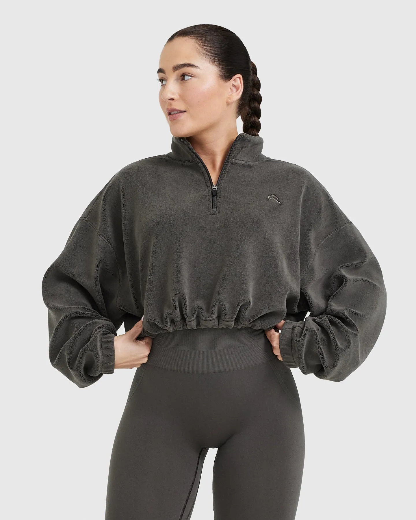 Fleece Oversized Crop 1/2 Zip Sweatshirt | Deep Taupe sold by Oner Active