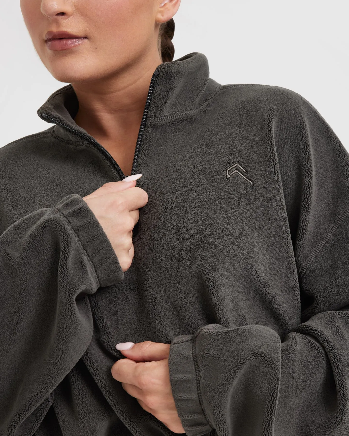 Fleece Oversized Crop 1/2 Zip Sweatshirt | Deep Taupe sold by Oner Active product image thumbnail 5