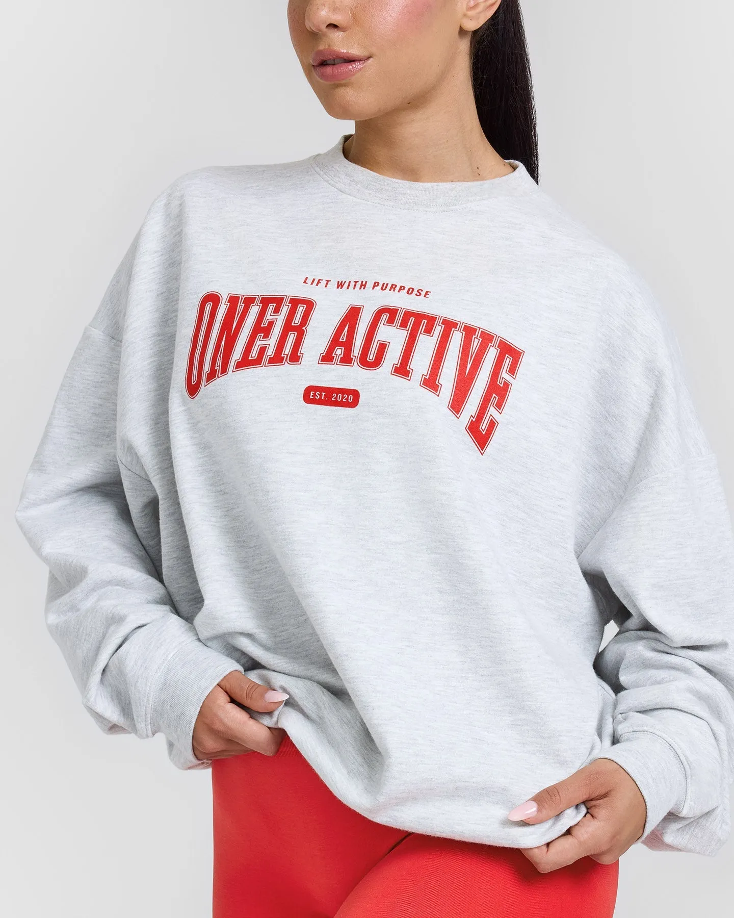 Lightweight Sweatshirt with Red Graphic | Light Grey Marl sold by Oner Active product image thumbnail 4