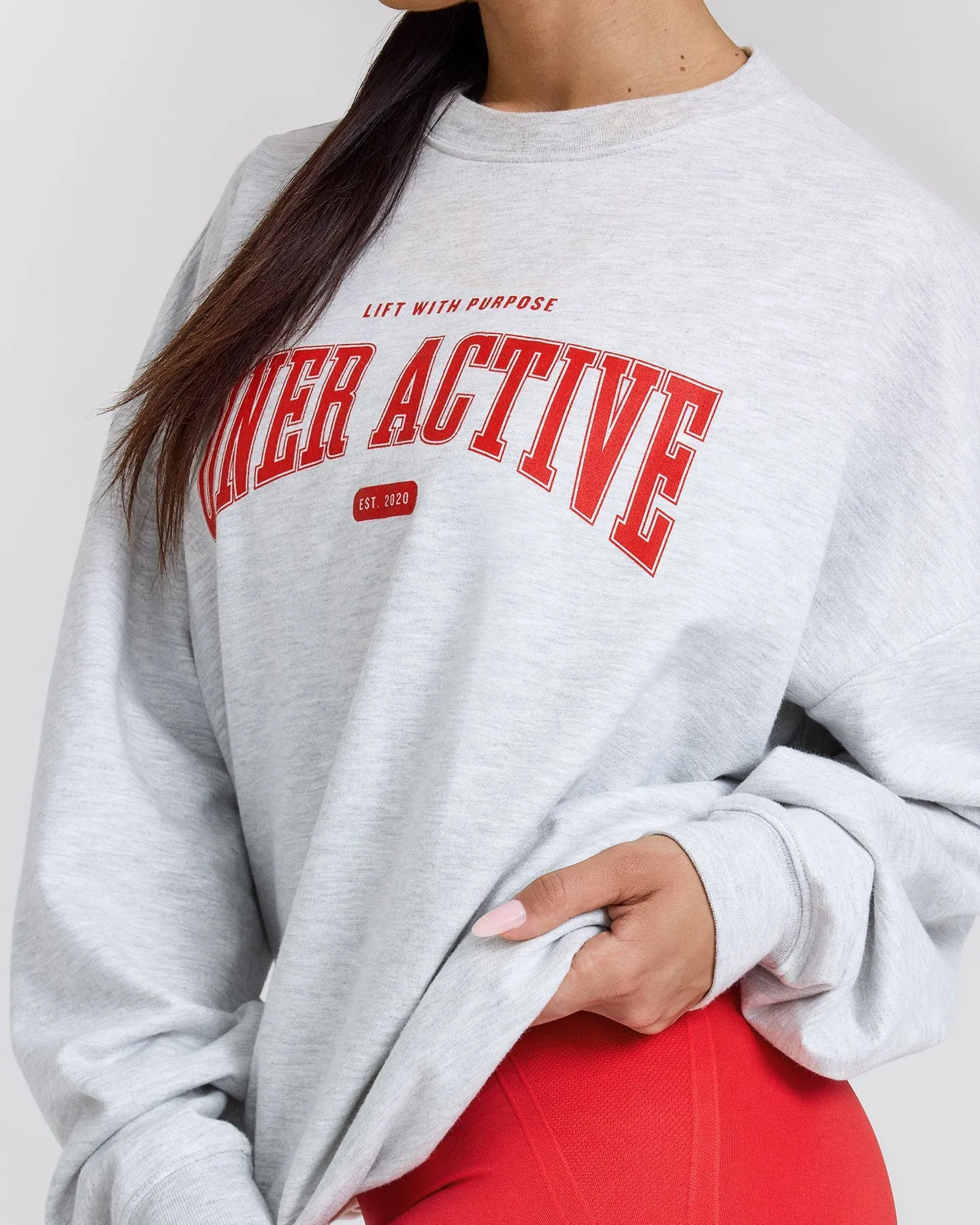Lightweight Sweatshirt with Red Graphic | Light Grey Marl sold by Oner Active product image thumbnail 5