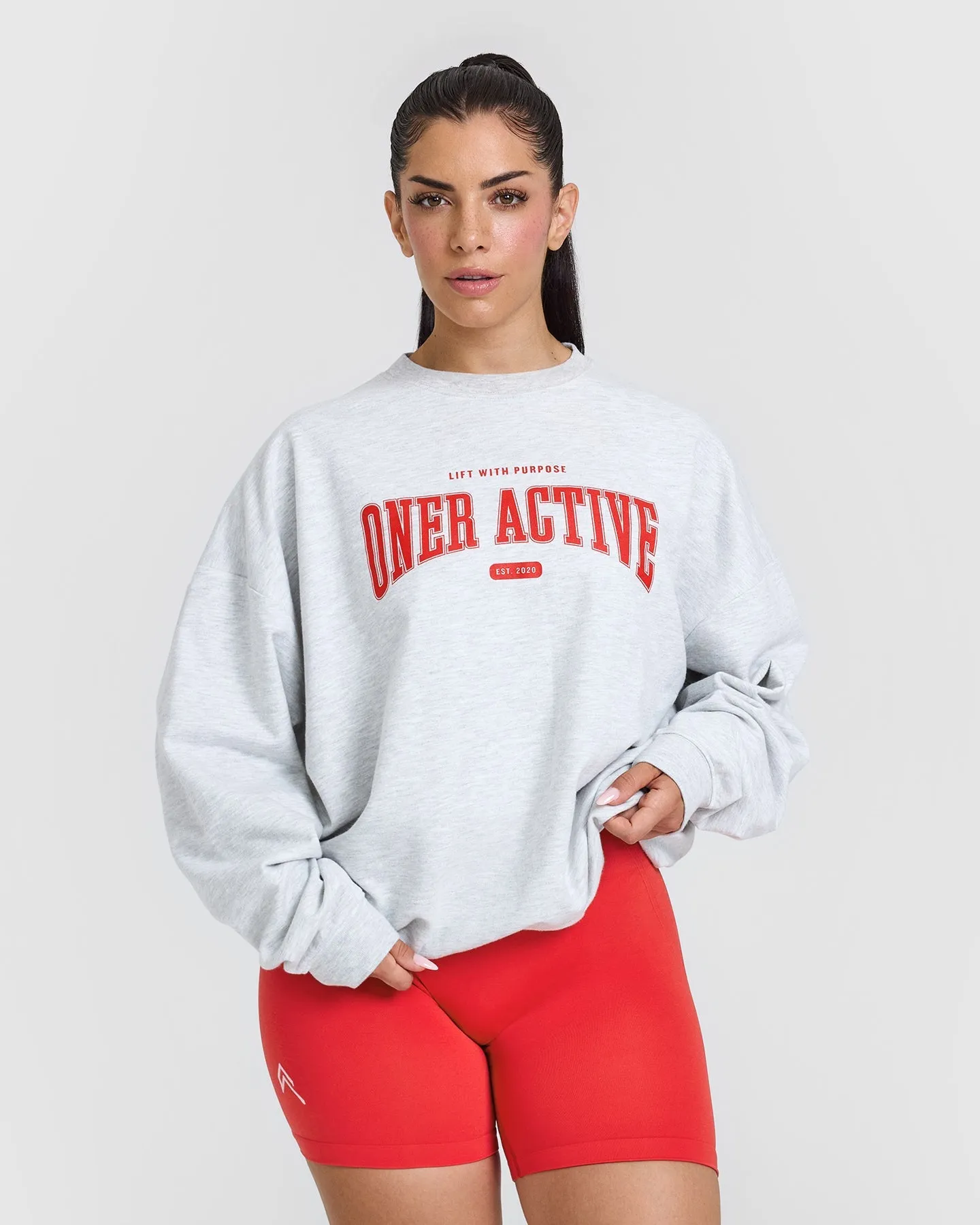 Lightweight Sweatshirt with Red Graphic | Light Grey Marl sold by Oner Active