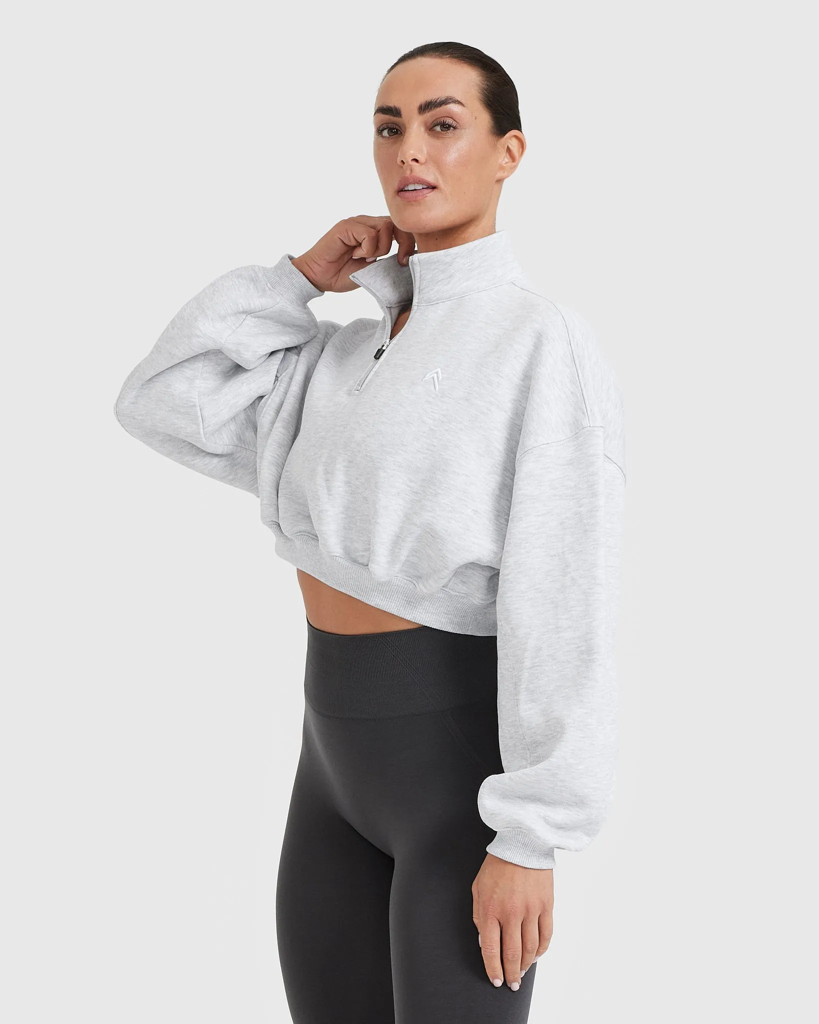 All Day Cosy Crop 1/4 Zip Sweatshirt | Light Grey Marl sold by Oner Active product image thumbnail 3