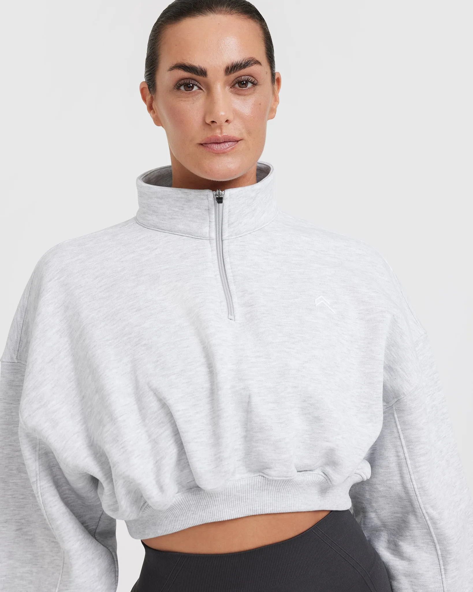 All Day Cosy Crop 1/4 Zip Sweatshirt | Light Grey Marl sold by Oner Active product image thumbnail 4