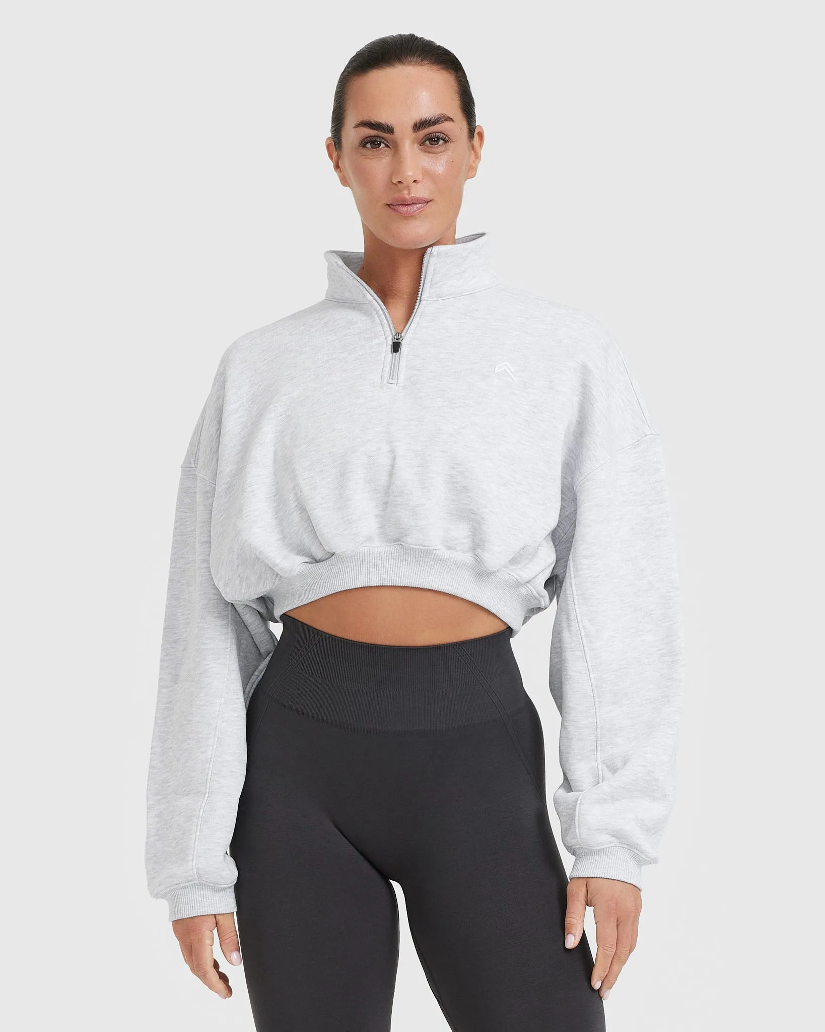 All Day Cosy Crop 1/4 Zip Sweatshirt | Light Grey Marl sold by Oner Active