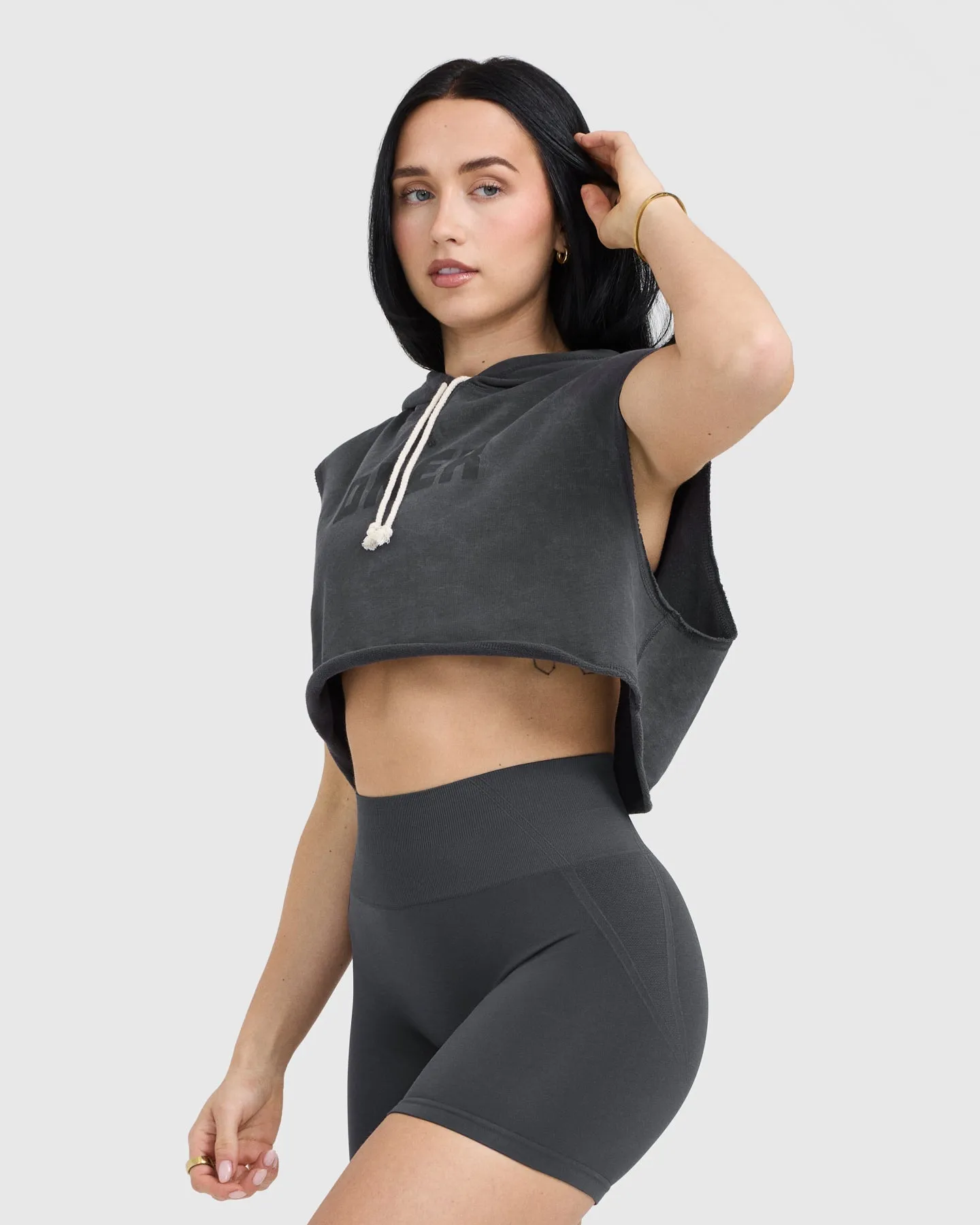 Raw Lounge Sleeveless Crop Hoodie | Coal sold by Oner Active product image thumbnail 3