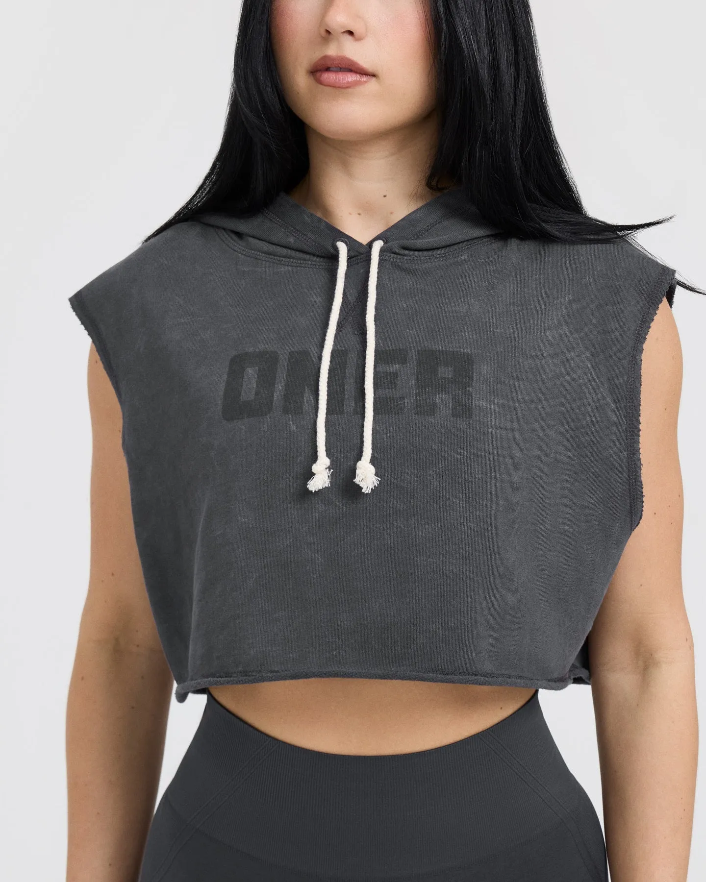 Raw Lounge Sleeveless Crop Hoodie | Coal sold by Oner Active product image thumbnail 4