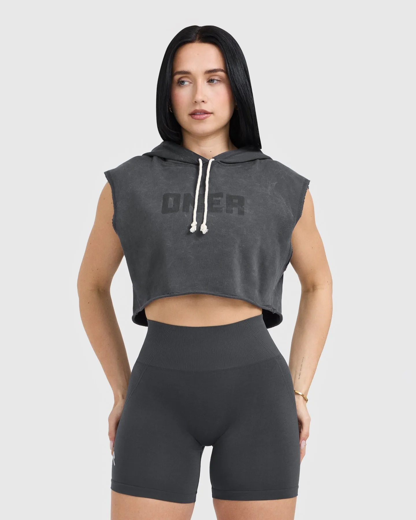 Raw Lounge Sleeveless Crop Hoodie | Coal sold by Oner Active