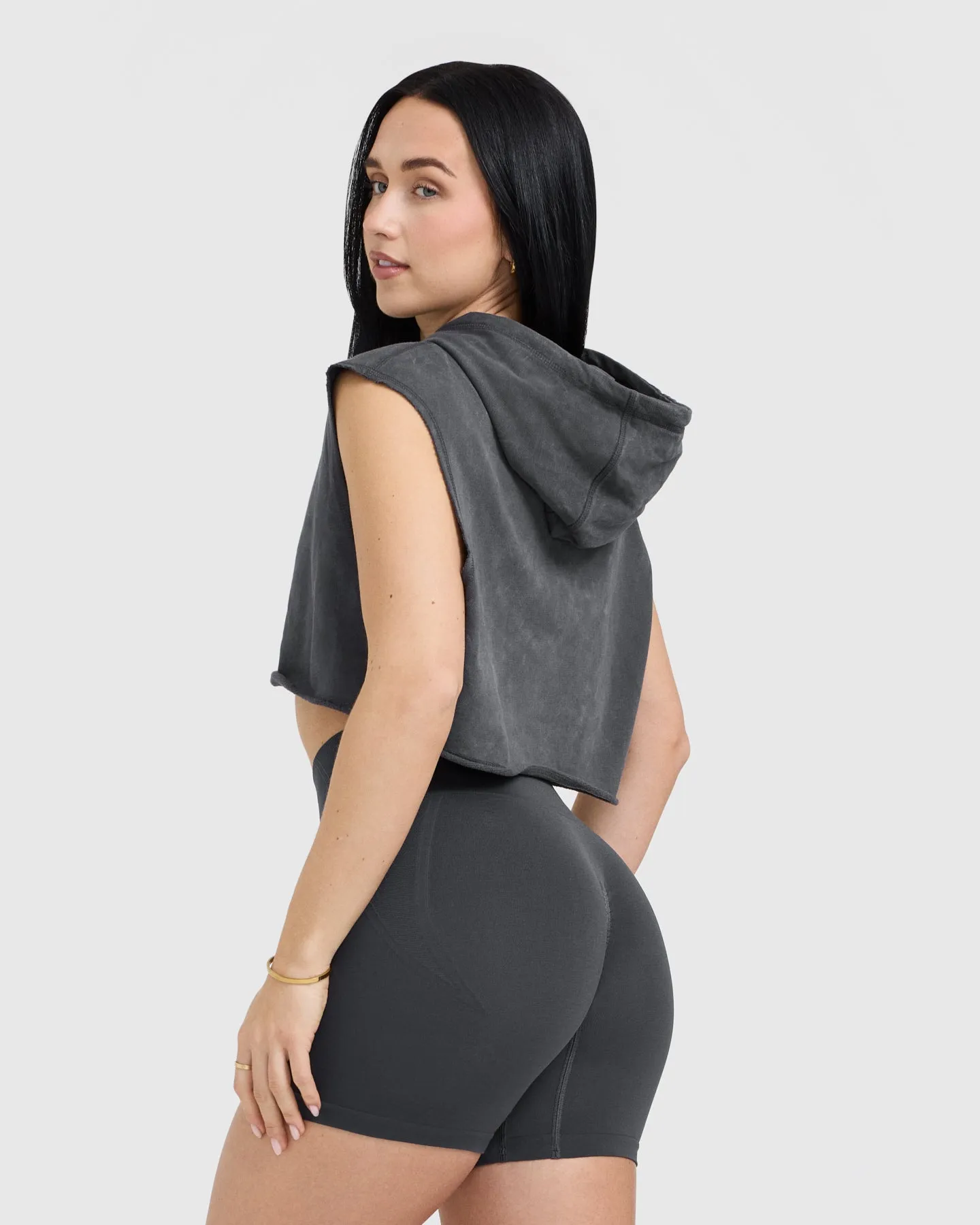 Raw Lounge Sleeveless Crop Hoodie | Coal sold by Oner Active product image thumbnail 2