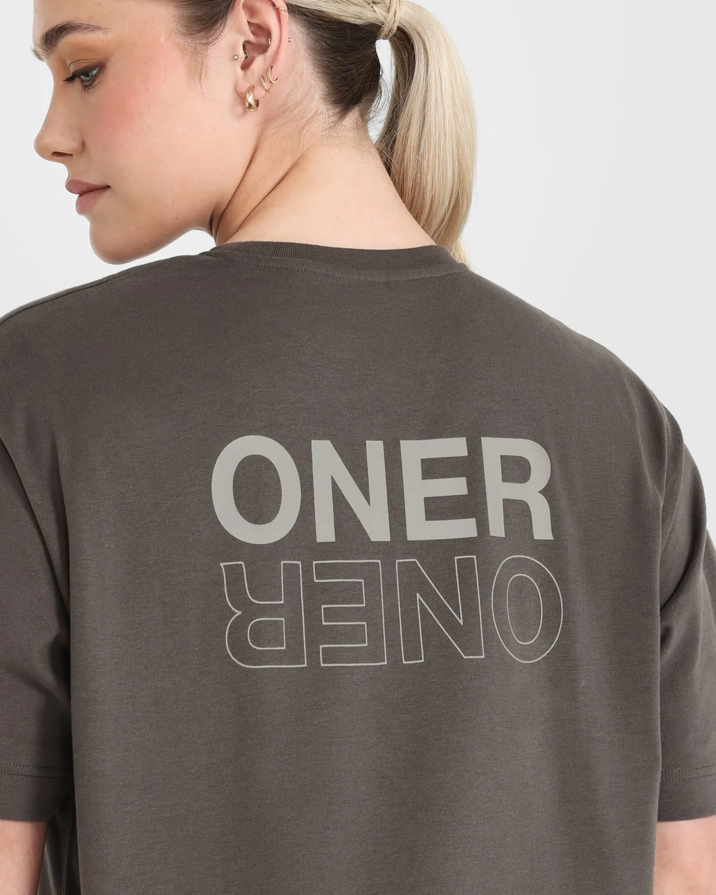 Classic Mirror Graphic Oversized T-Shirt | Washed Deep Taupe sold by Oner Active product image thumbnail 5