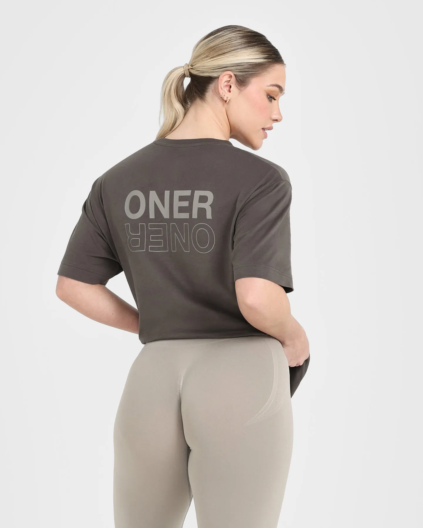 Classic Mirror Graphic Oversized T-Shirt | Washed Deep Taupe sold by Oner Active product image thumbnail 2