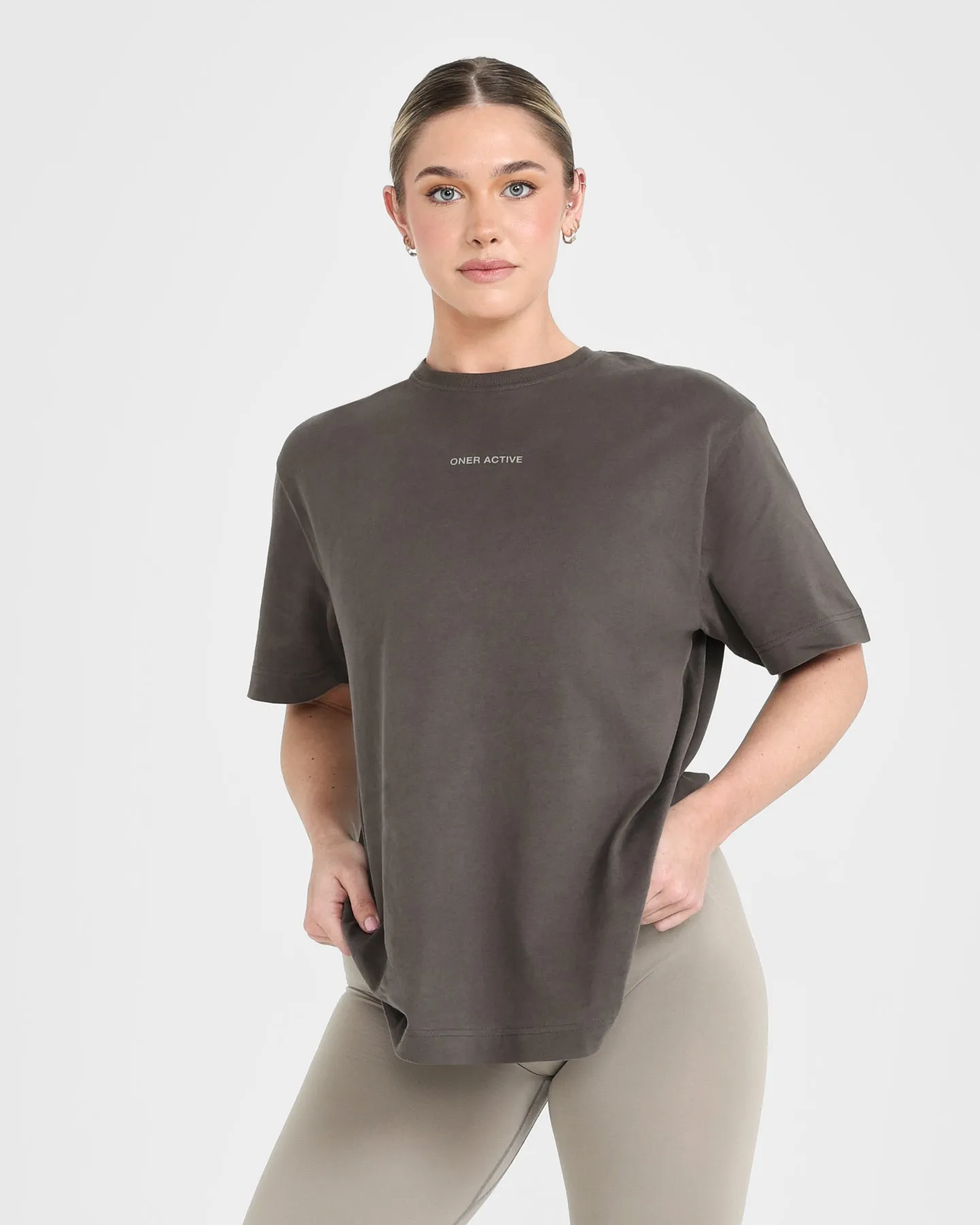 Classic Mirror Graphic Oversized T-Shirt | Washed Deep Taupe sold by Oner Active