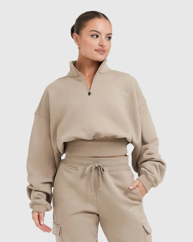 All Day Est 2020 Crop 1/4 Zip Sweatshirt | Sandstone sold by Oner Active